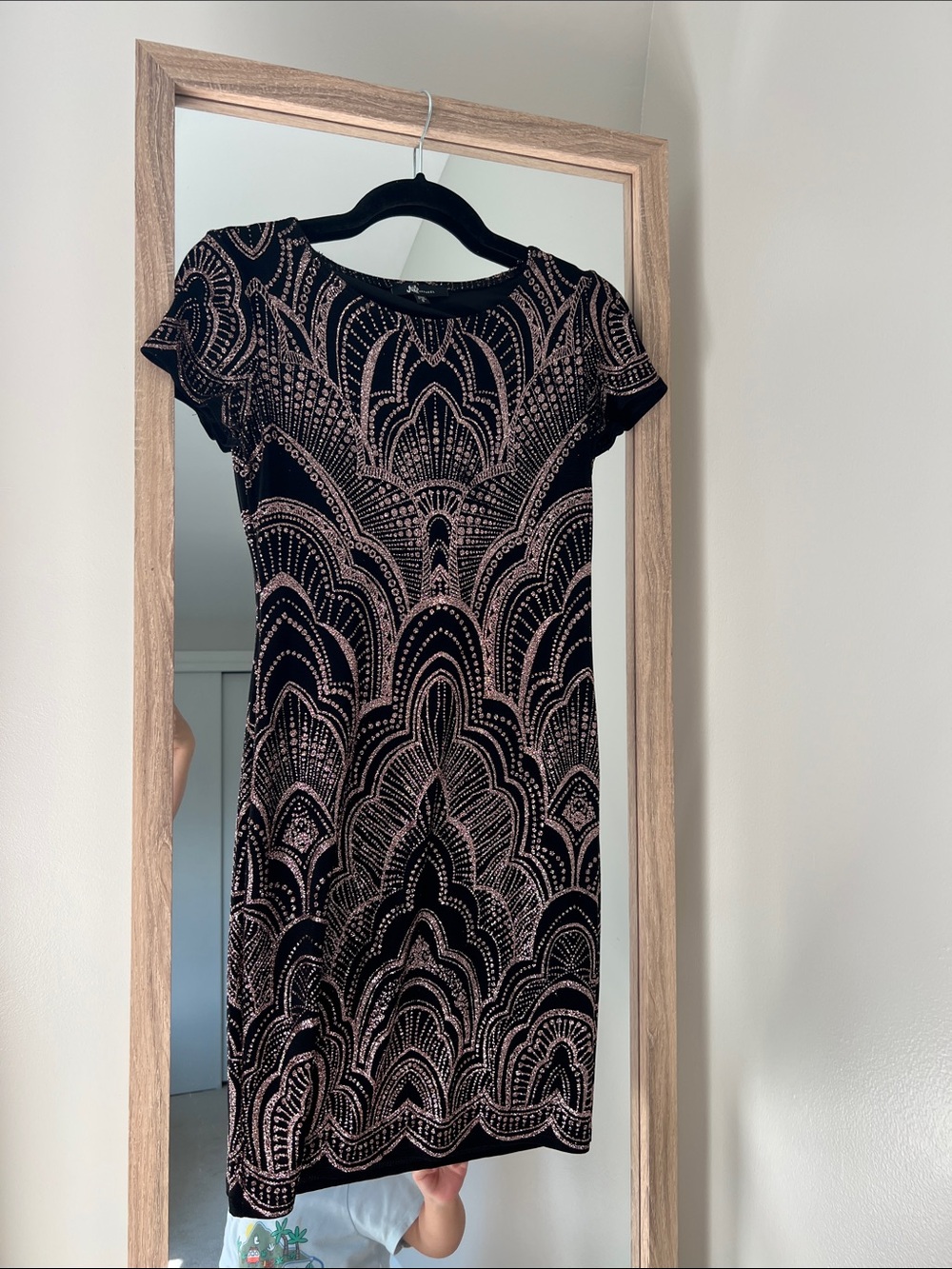Black and Rose Gold Patterned Short Sleeve Dress